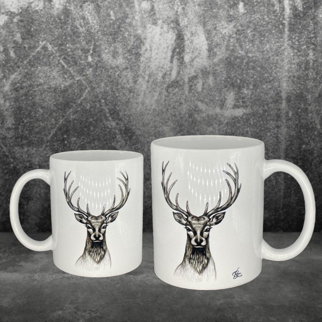 Hirsch Kaffeetasse Jagd Tasse Kopf mit Geweih - individuell mit Namen oder Botschaft personalisierbar