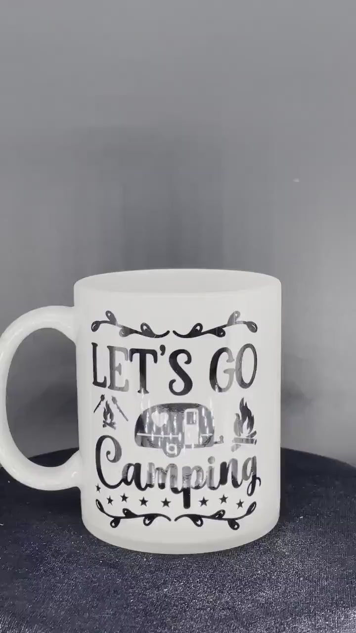 Camping coffee cup Let's Go Camping - customizable with name or message personalized available in 7 colors