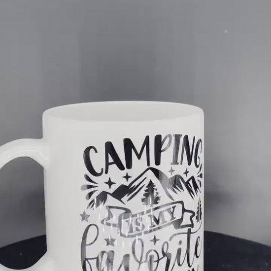 Camping coffee cup Camping is my favorite therapy - customizable with name or message personalized available in 7 colors