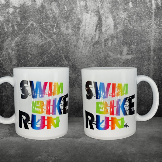 Triathlon Tasse Colours - Swim Bike Run - individualisierbar mit Namen oder Botschaft personalisiert