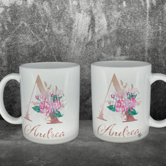 Buchstaben - Namens - Tasse Rosen Roségold Kaffeetasse mit Namen personalisiert Rosen Individualisierbar personalisierbar