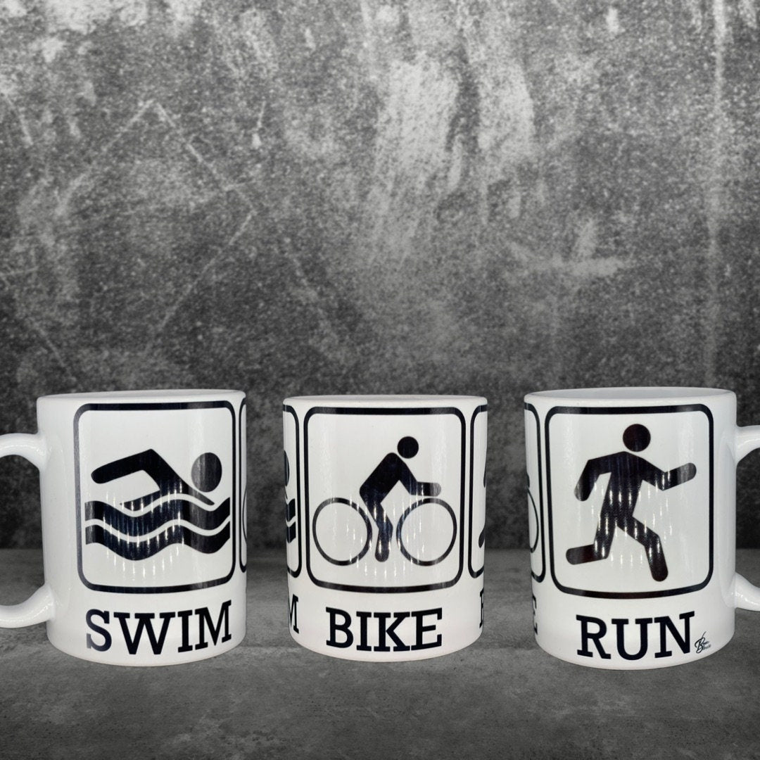 Triathlon Tasse Icons - Swim Bike Run - individualisierbar mit Namen oder Botschaft personalisiert