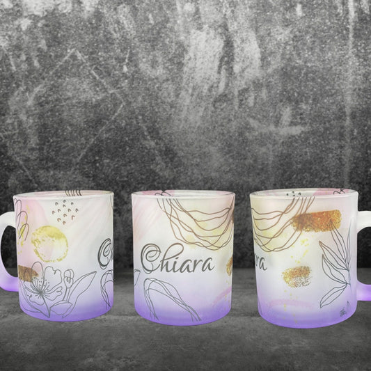 Glas Tasse satiniert - Kaffeetasse Flowers Glas - individualisierbar mit Namen oder Botschaft personalisiert