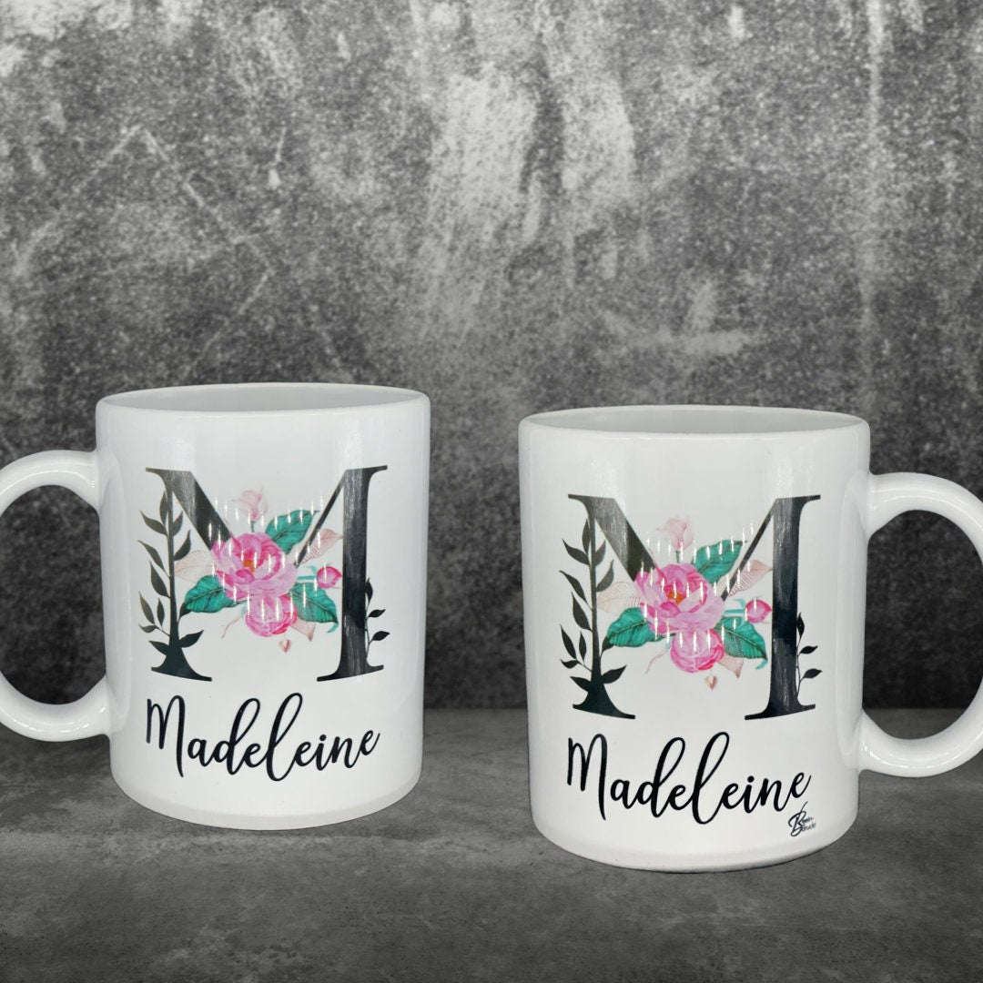 Buchstaben - Namens - Tasse Blumen rosa Kaffeetasse mit Namen personalisiert Rosen Individualisierbar personalisierbar