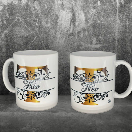 Buchstaben - Namens - Tasse Ornamente gold  Kaffeetasse mit Namen personalisiert Rosen Individualisierbar Keramik Tasse mit Spruch