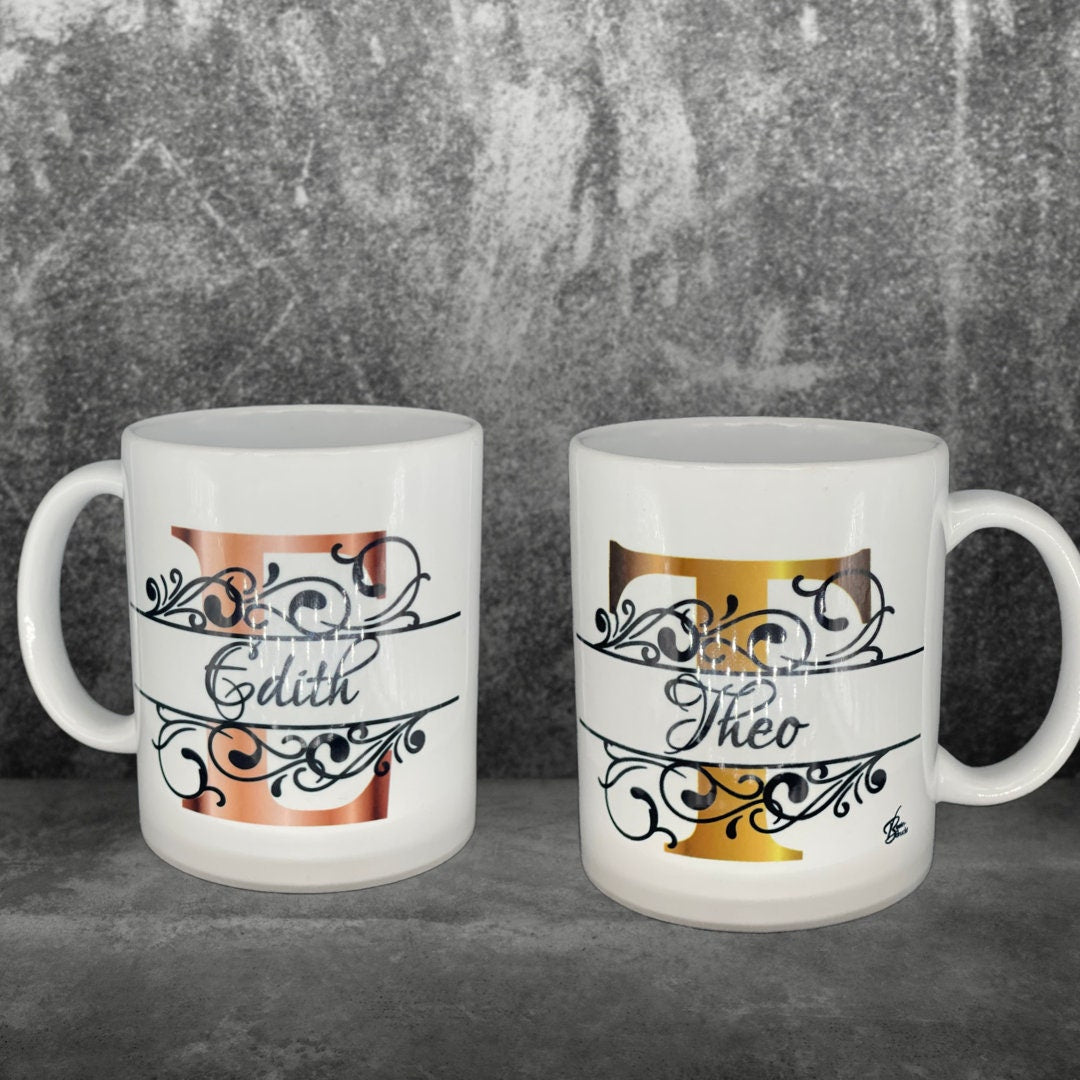 Buchstaben - Namens - Tasse Ornamente gold  Kaffeetasse mit Namen personalisiert Rosen Individualisierbar Keramik Tasse mit Spruch