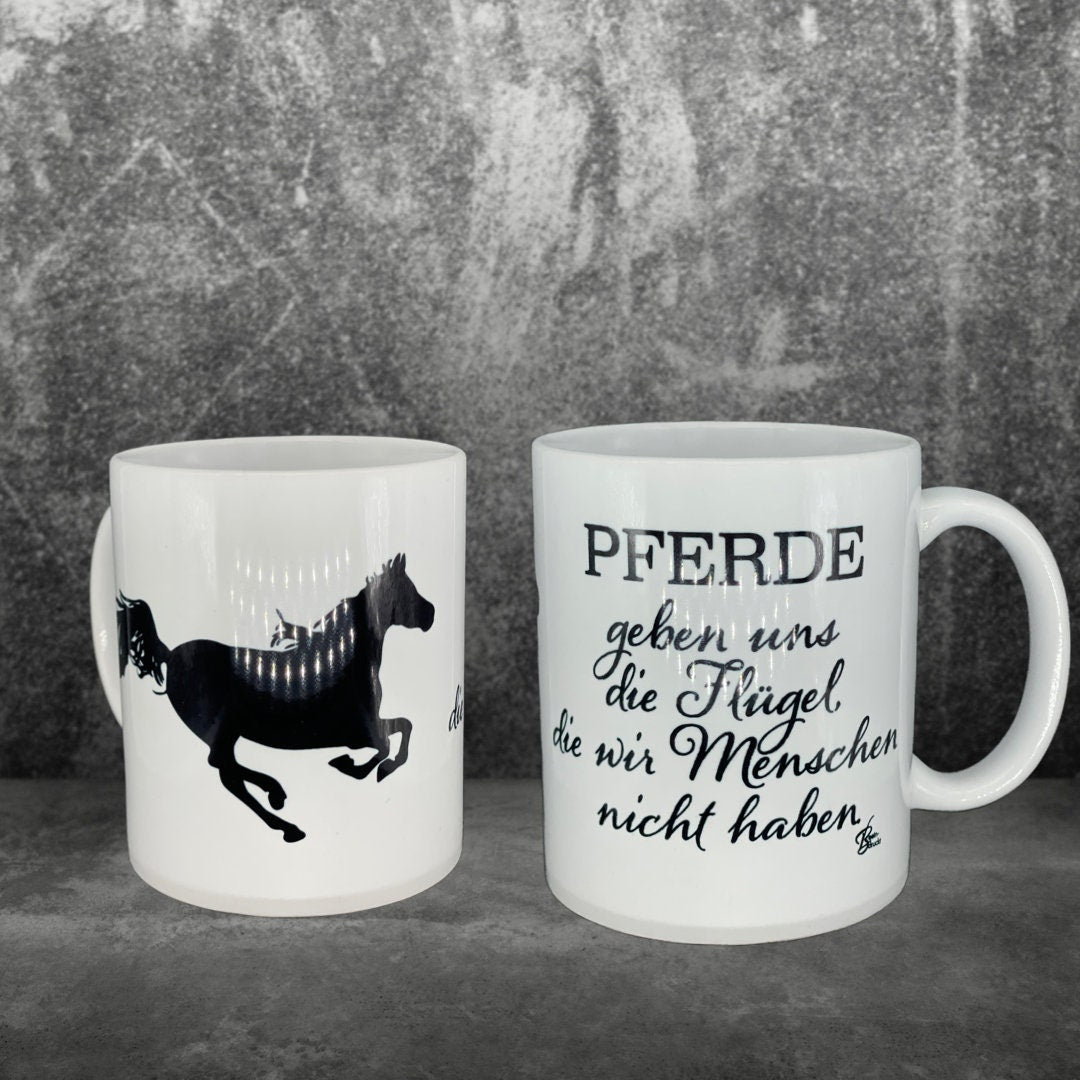 Kaffeetasse Pferde geben uns die Flügel die wir Menschen nicht haben - reiten Pferd Reiter Reitsport Herzenspferd personalisiert