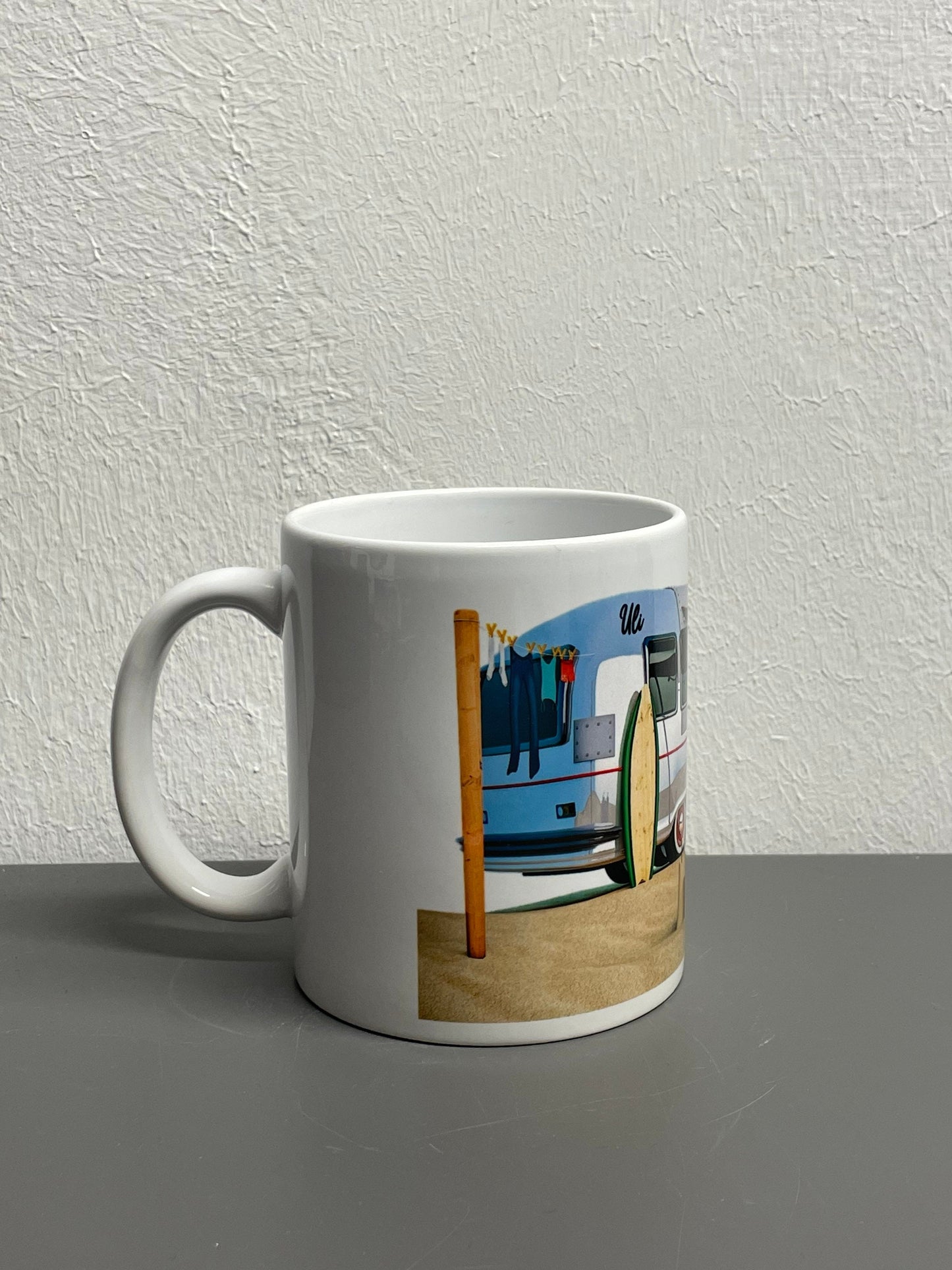 Camping Kaffeetasse amerikanischer Wohnwagen am Strand Caravan Camper - individuell mit Namen oder Botschaft personalisierbar