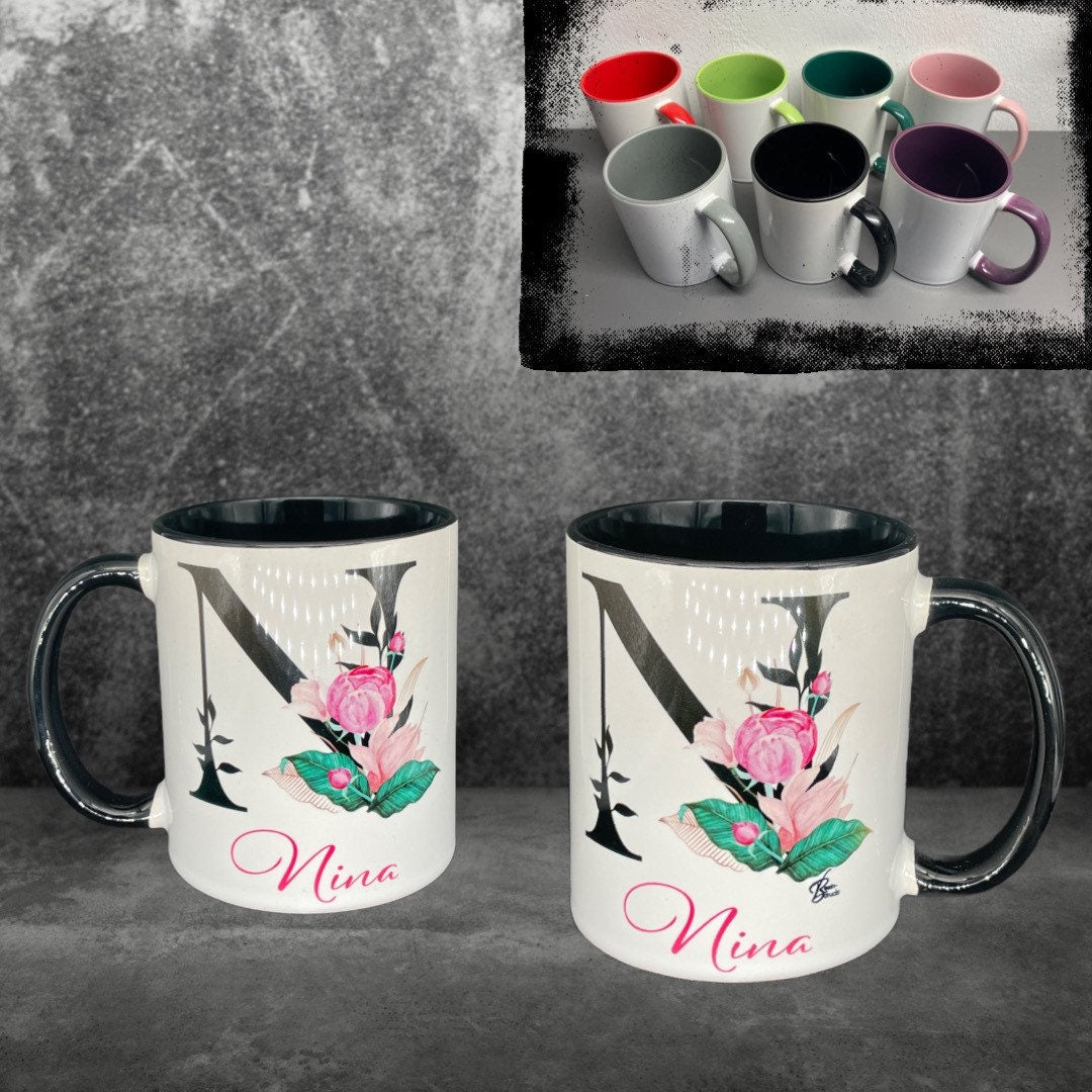 Buchstaben - Namens - Tasse Blumen rosa Kaffeetasse mit Namen personalisiert Rosen Individualisierbar personalisierbar