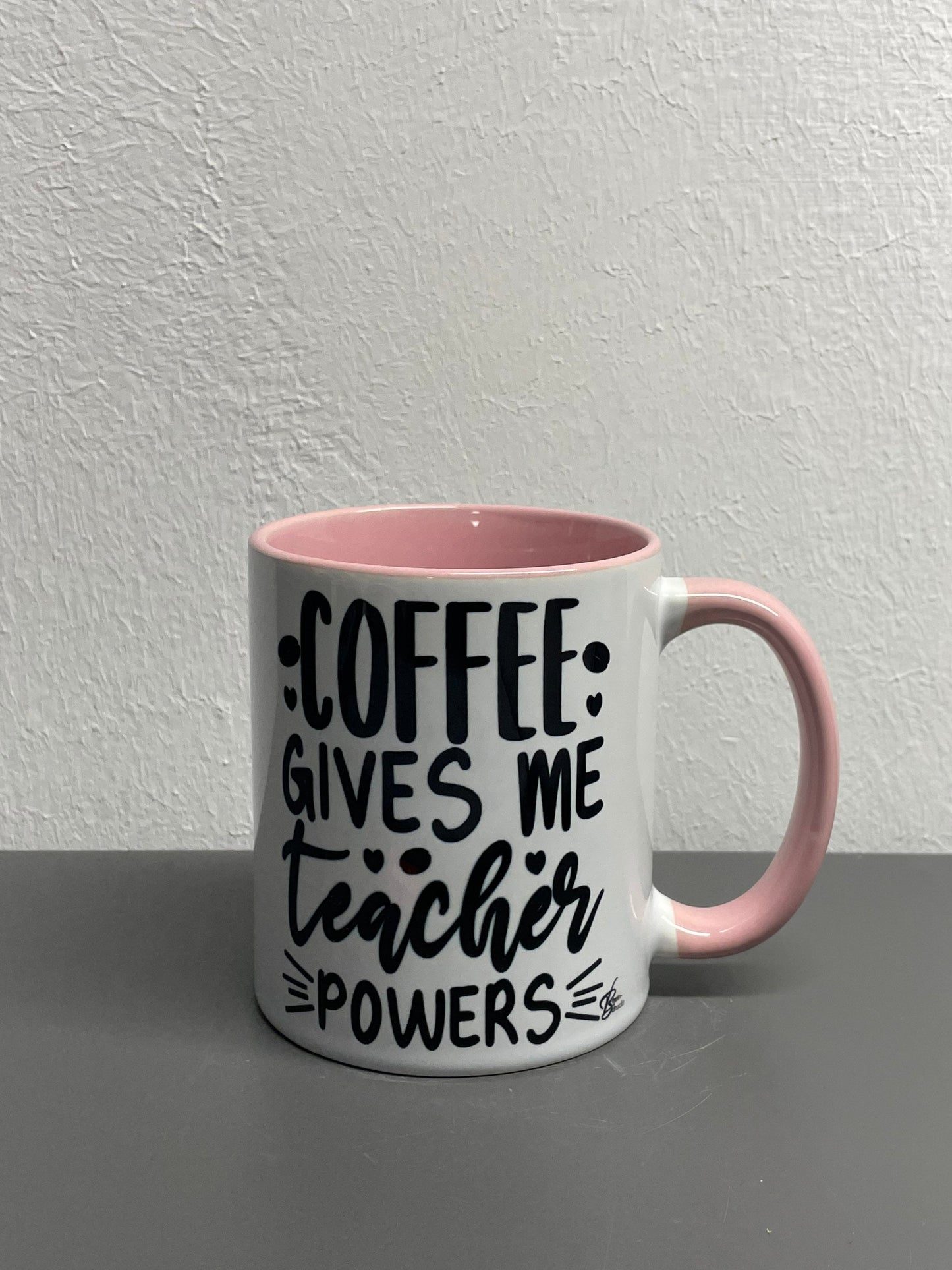 Teacher coffee cup Coffee gives me teacher power - customizable with name or message personalized available in 8 colors