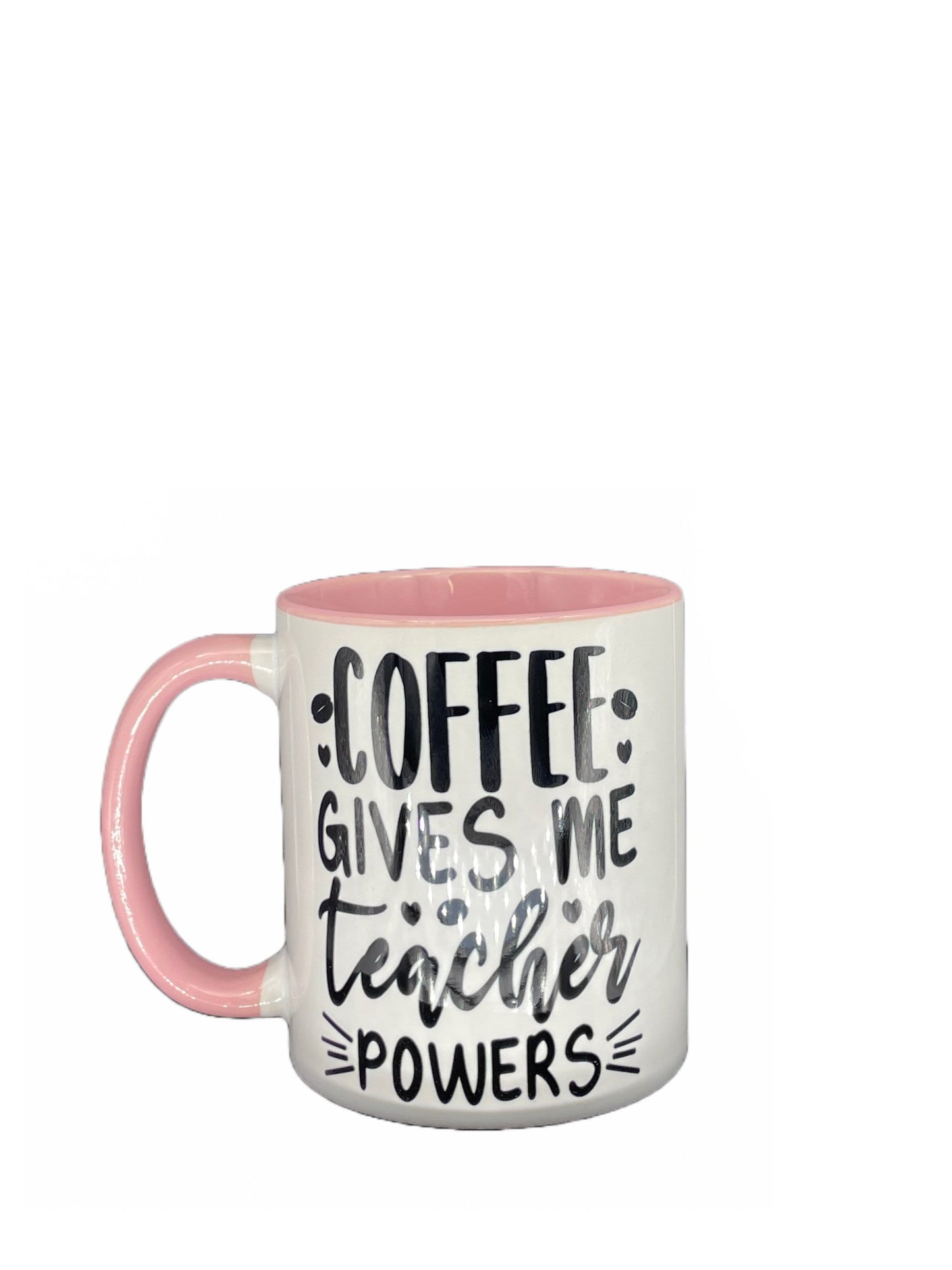 Teacher coffee cup Coffee gives me teacher power - customizable with name or message personalized available in 8 colors