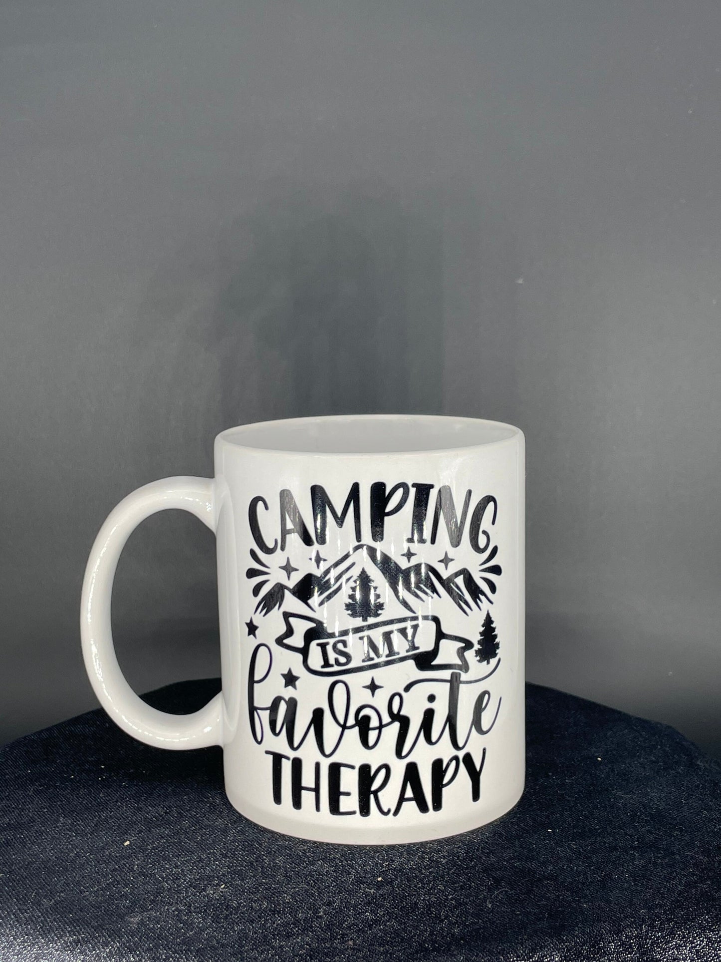 Camping coffee cup Camping is my favorite therapy - customizable with name or message personalized available in 7 colors