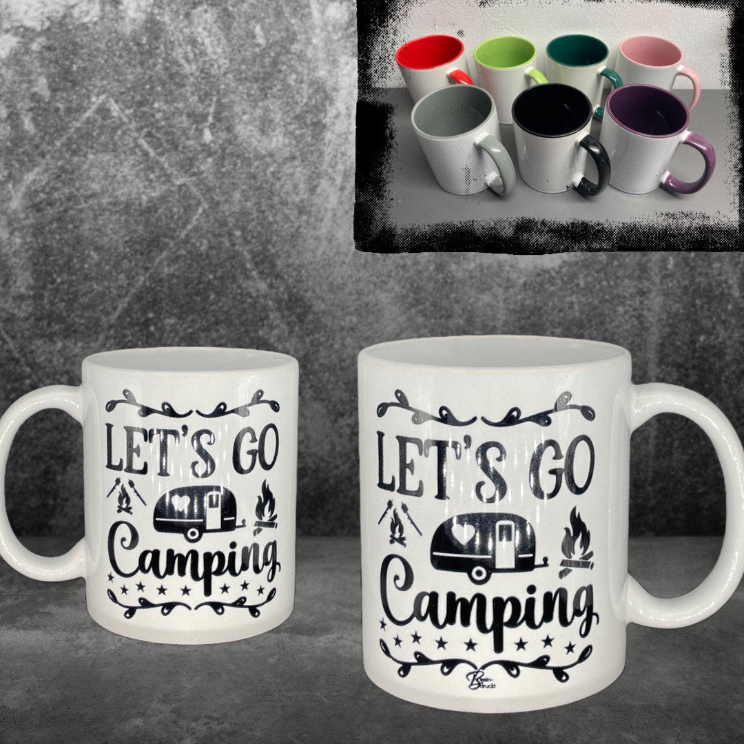 Camping coffee cup Let's Go Camping - customizable with name or message personalized available in 7 colors