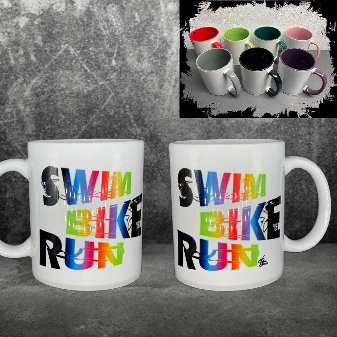 Triathlon Tasse Colours - Swim Bike Run - individualisierbar mit Namen oder Botschaft personalisiert