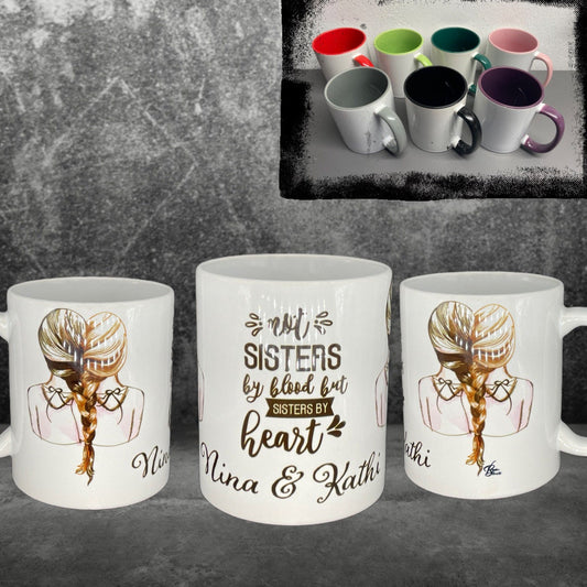 Beste Freundin Tasse Sisters by Heart personalisierbar - Lieblingsmensch Kaffeetasse - individualisierbar mit Namen personalisiert