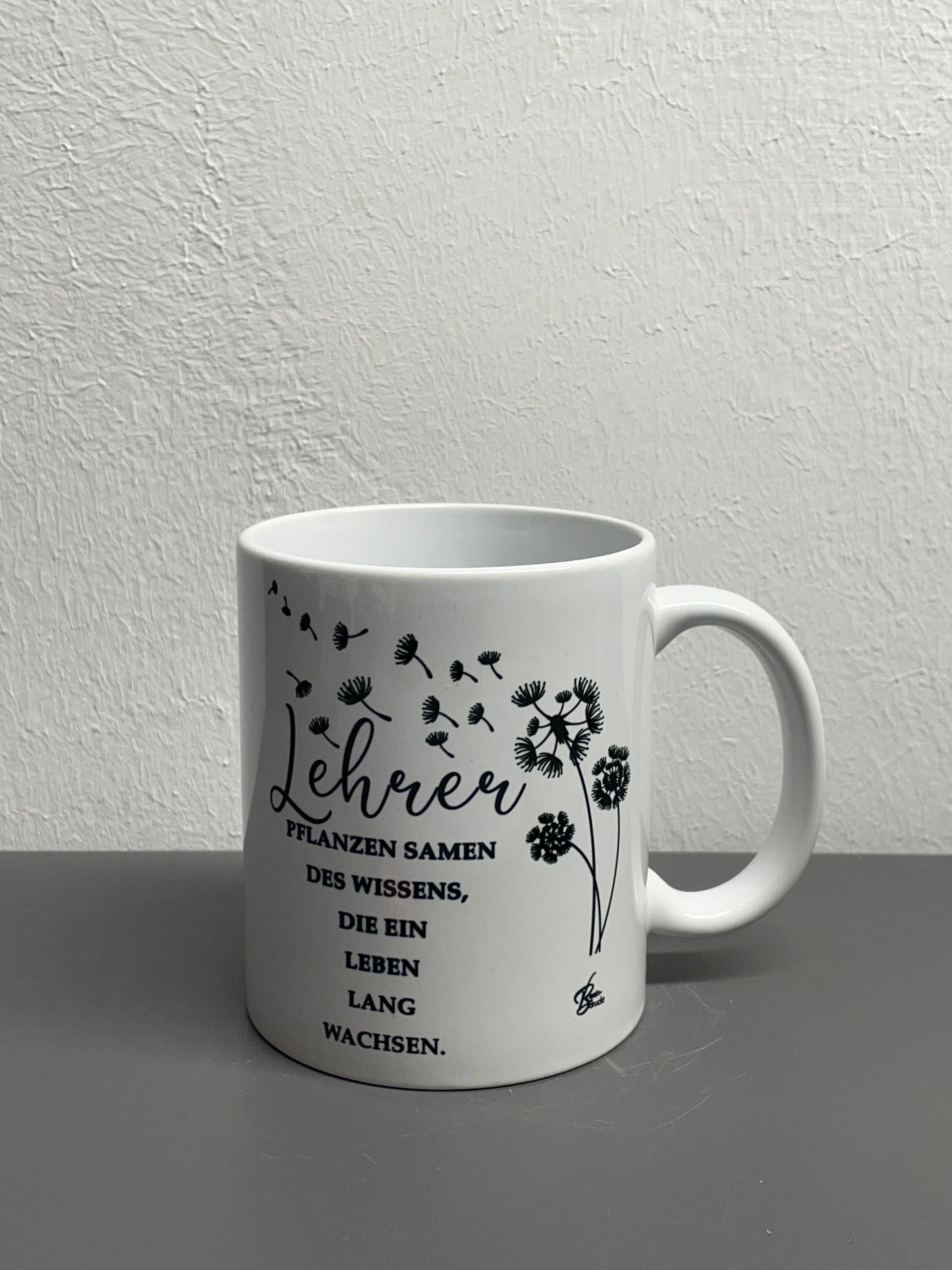 Lehrer Kaffeetasse Pflanzensamen des Wissens - individualisierbar mit Namen oder Botschaft personalisiert in 7 Farben erhältlich