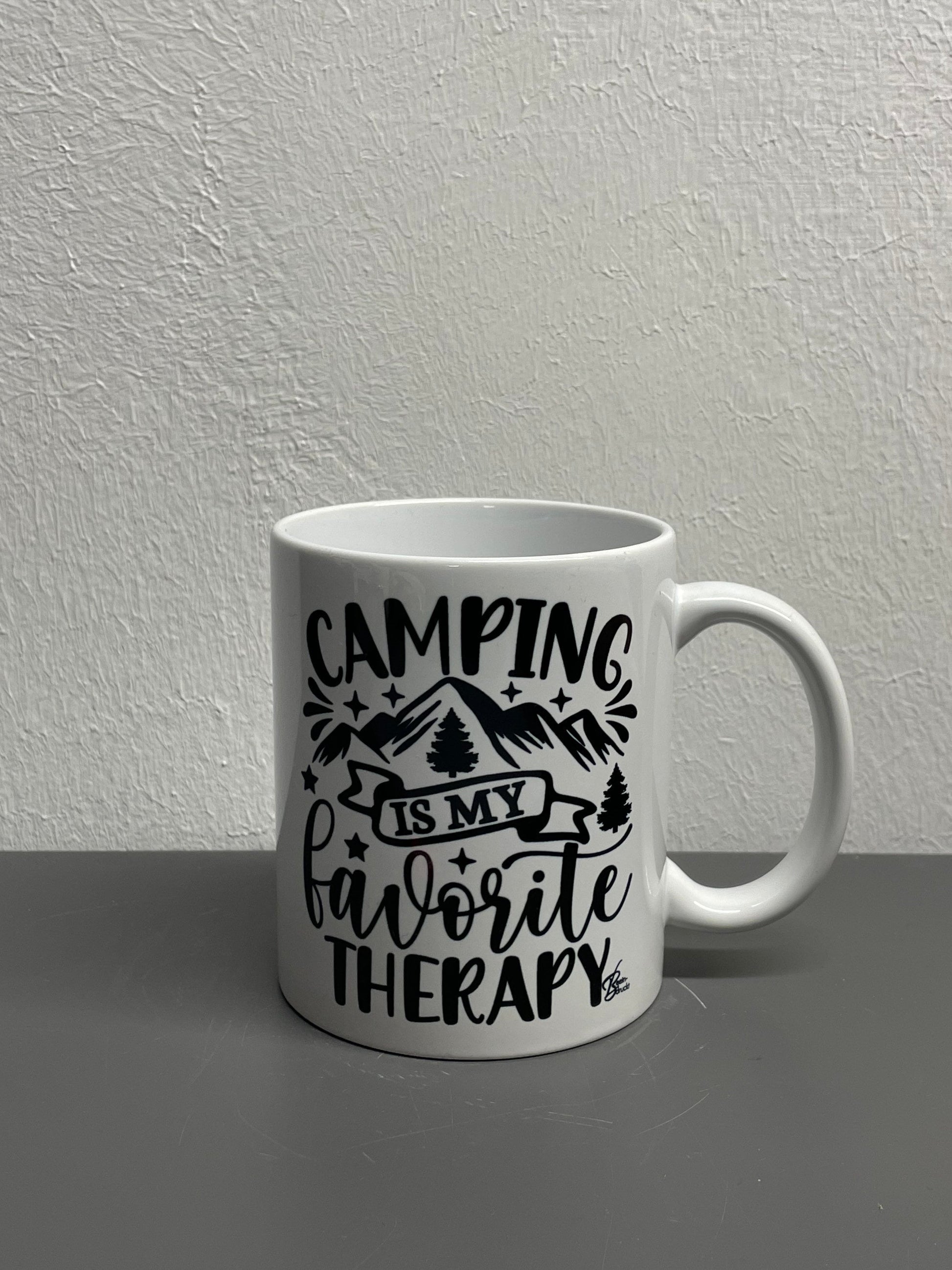 Camping coffee cup Camping is my favorite therapy - customizable with name or message personalized available in 7 colors