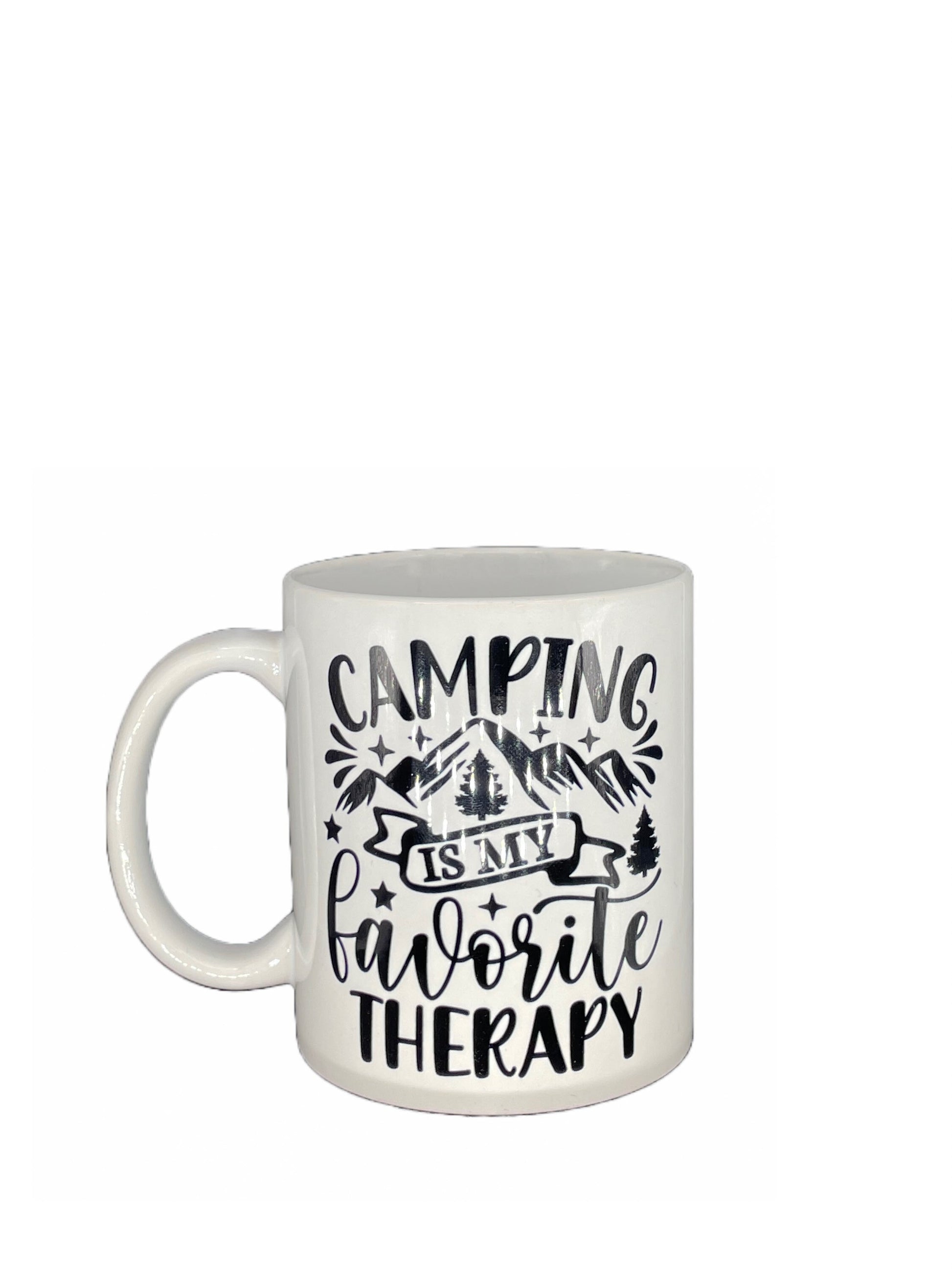 Camping coffee cup Camping is my favorite therapy - customizable with name or message personalized available in 7 colors