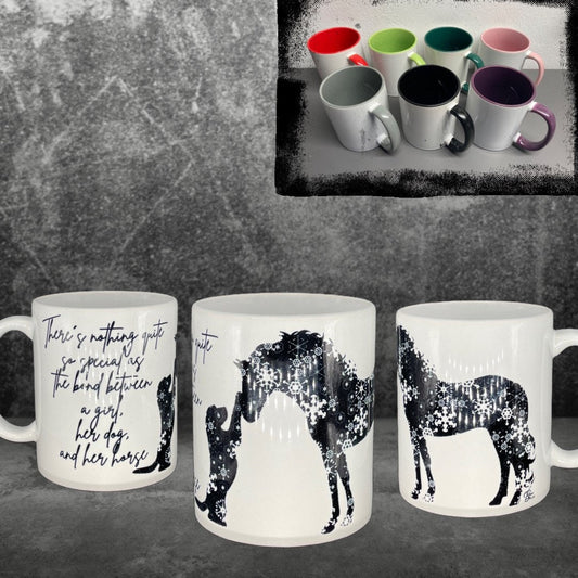 Pferde Kaffeetasse Dog and Horse - individualisierbar mit Namen oder Botschaft personalisiert in 7 Farben erhältlich