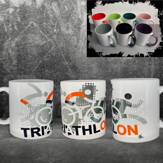 Triathlon Tasse grey - Swim Bike Run - individualisierbar mit Namen oder Botschaft personalisiert